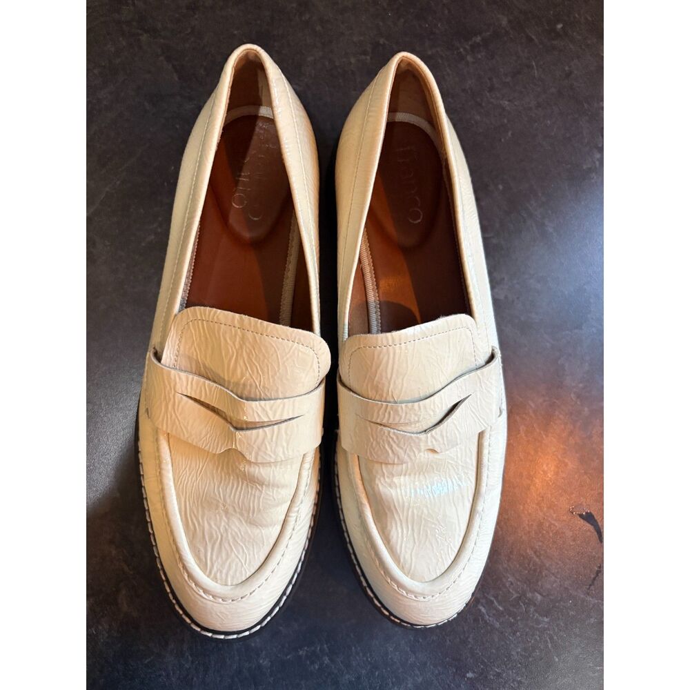 Franco Sarto Balin Lug Sole White Chunky Penny Work Loafers